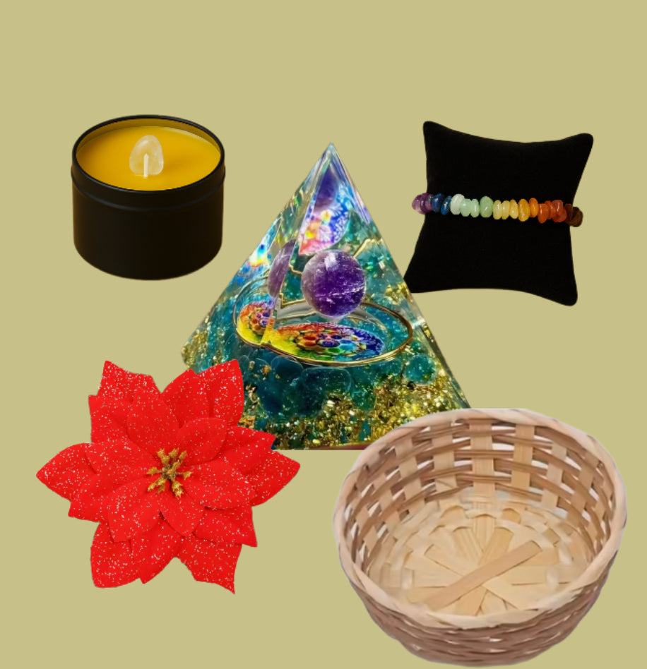 N36 Coffret Énergie & Lumière – Pyramide, Bougie & Bracelet Chakras